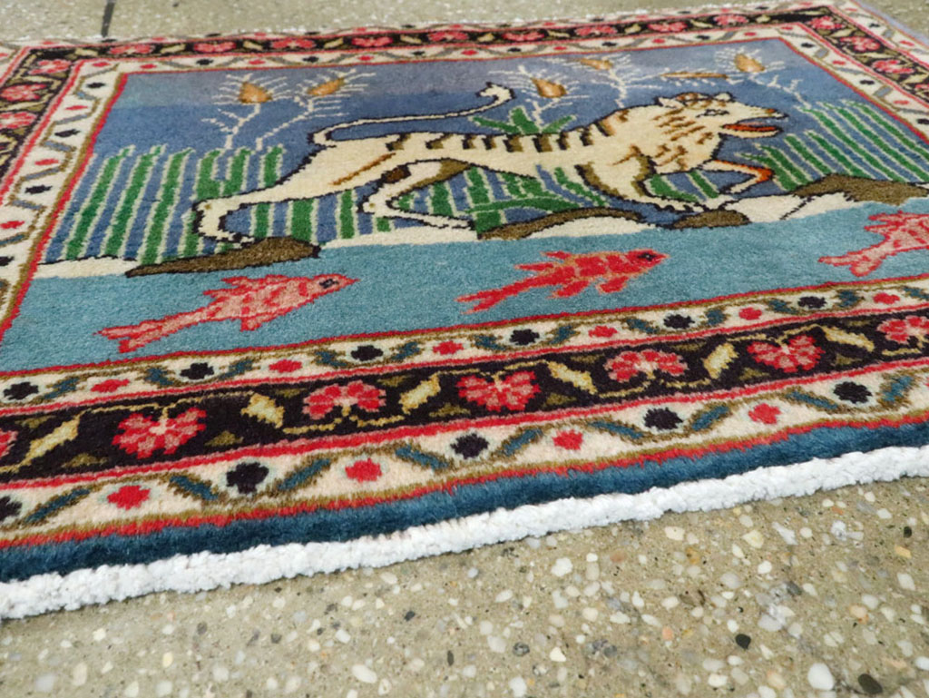 Vintage Persian Mashad Pictorial Rug, No.21642 - Staging