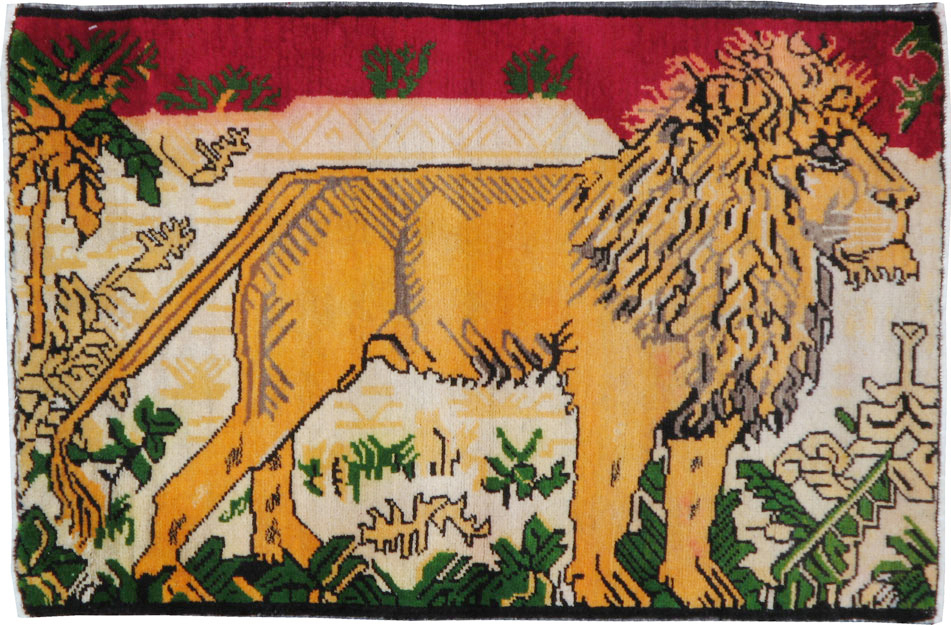 Vintage Persian Kurdish Pictorial Rug, No.21667 - Staging