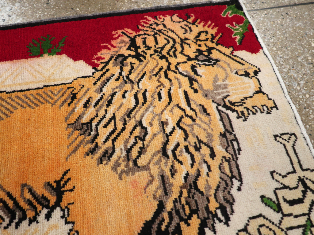 Vintage Persian Kurdish Pictorial Rug, No.21667 - Staging