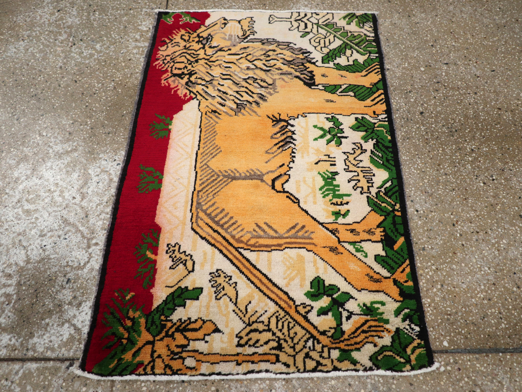 Vintage Persian Kurdish Pictorial Rug, No.21667 - Staging