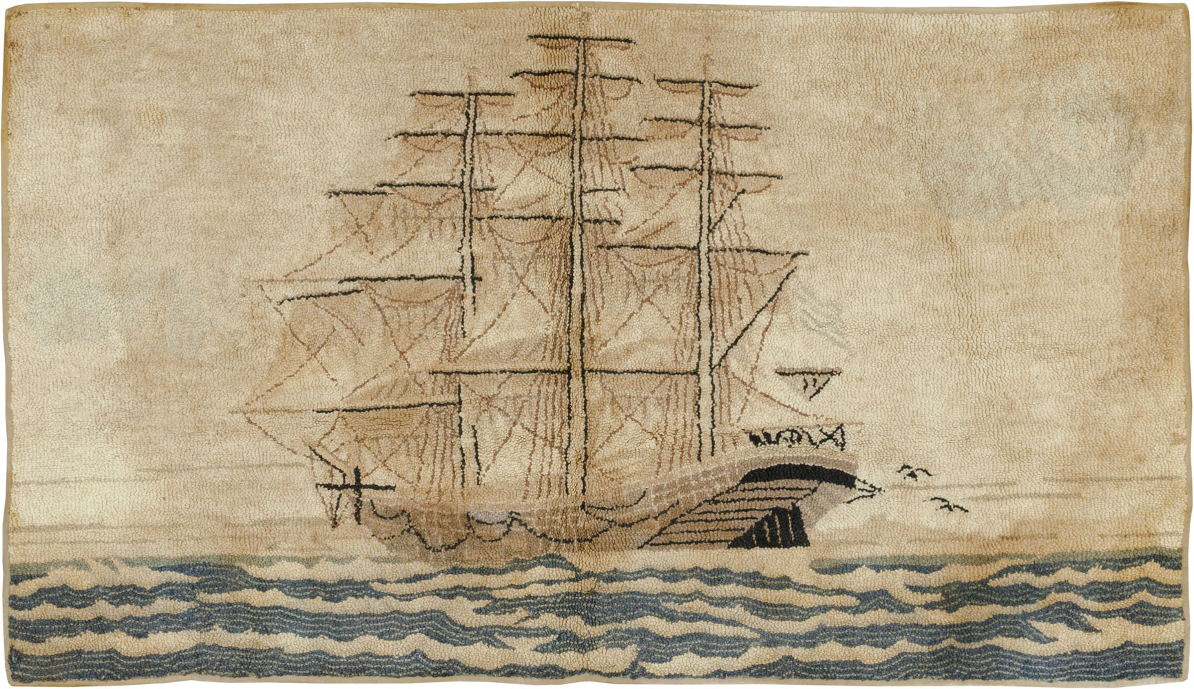 Vintage American Hooked Pictorial Accent Rug, No.21698 - Staging