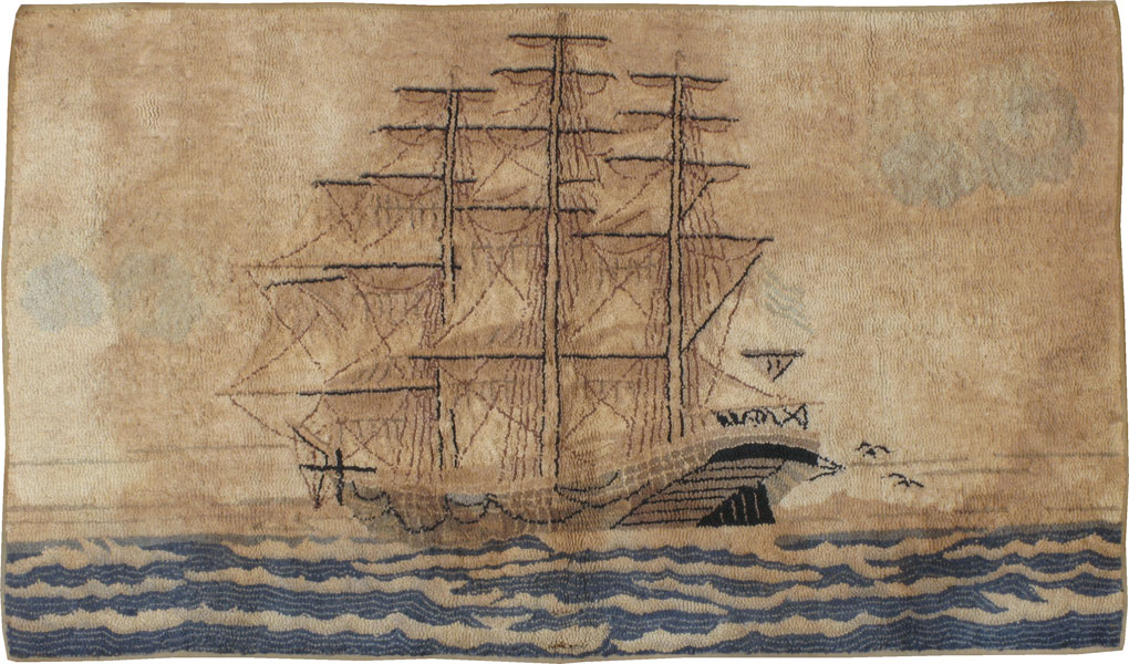 Vintage American Hooked Pictorial Accent Rug, No.21698 - Staging