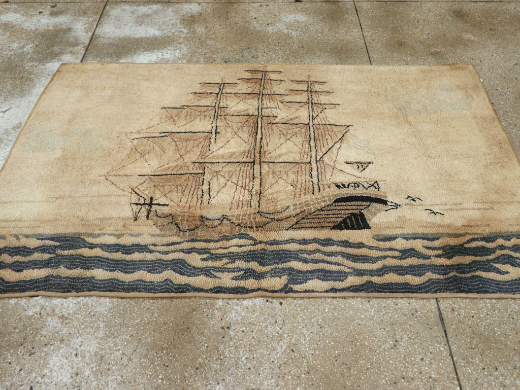Vintage American Hooked Pictorial Accent Rug, No.21698 - Staging