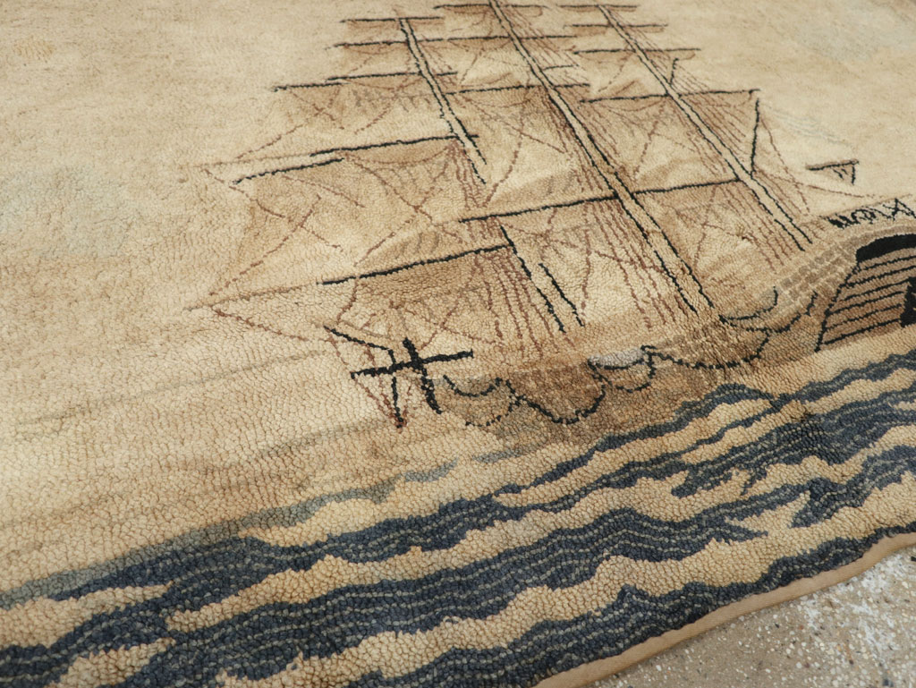 Vintage American Hooked Pictorial Accent Rug, No.21698 - Staging