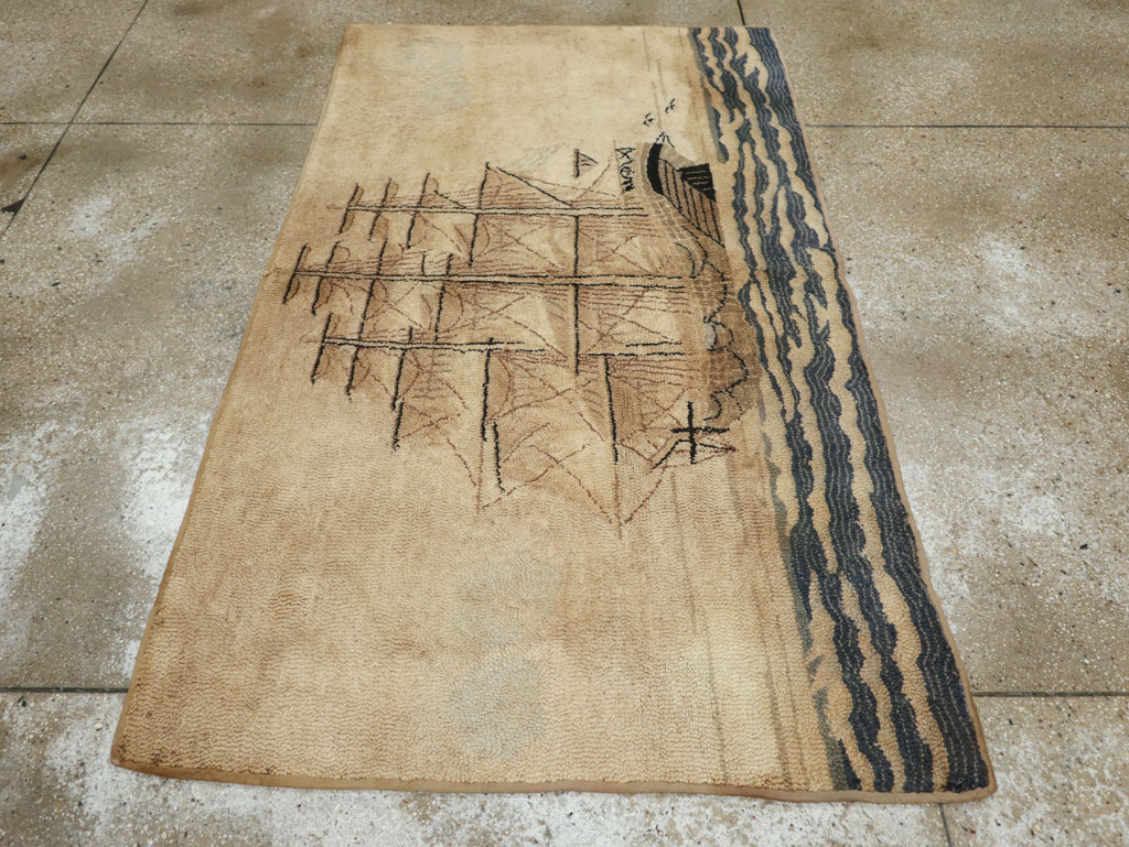 Vintage American Hooked Pictorial Accent Rug, No.21698 - Staging