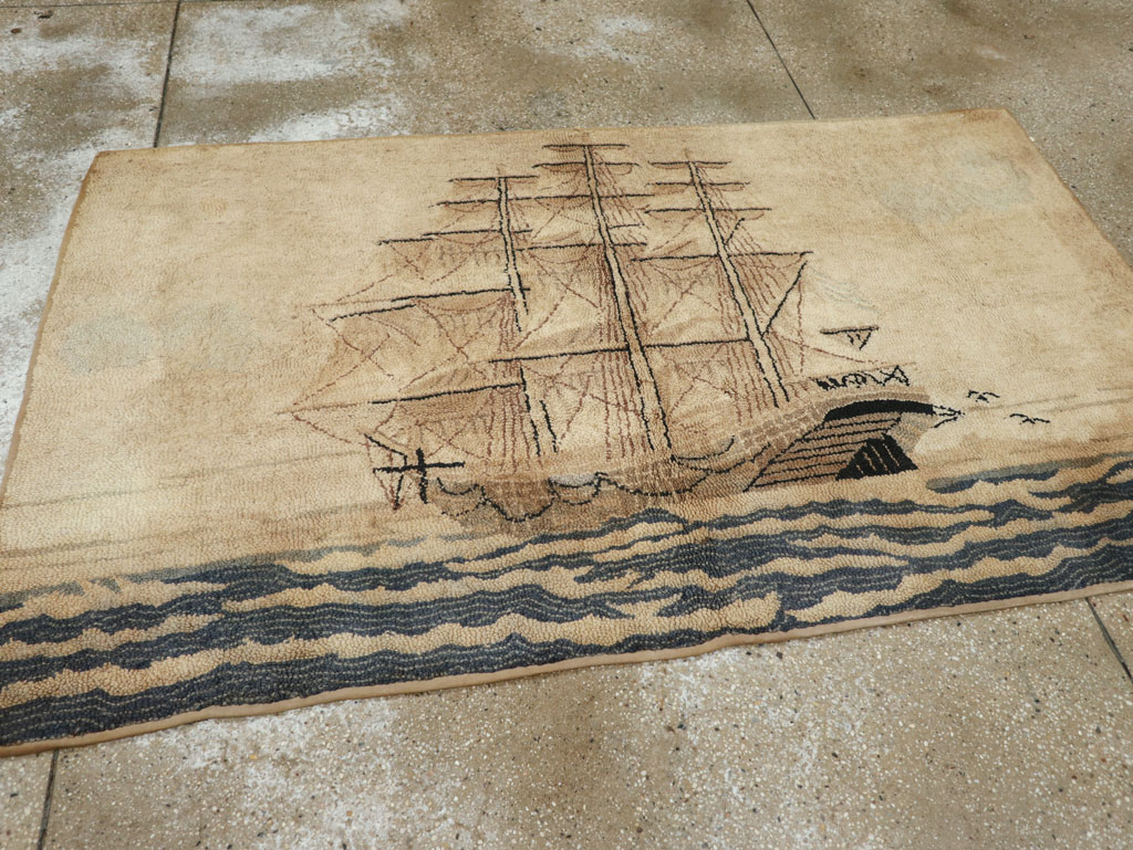 Vintage American Hooked Pictorial Accent Rug, No.21698 - Staging