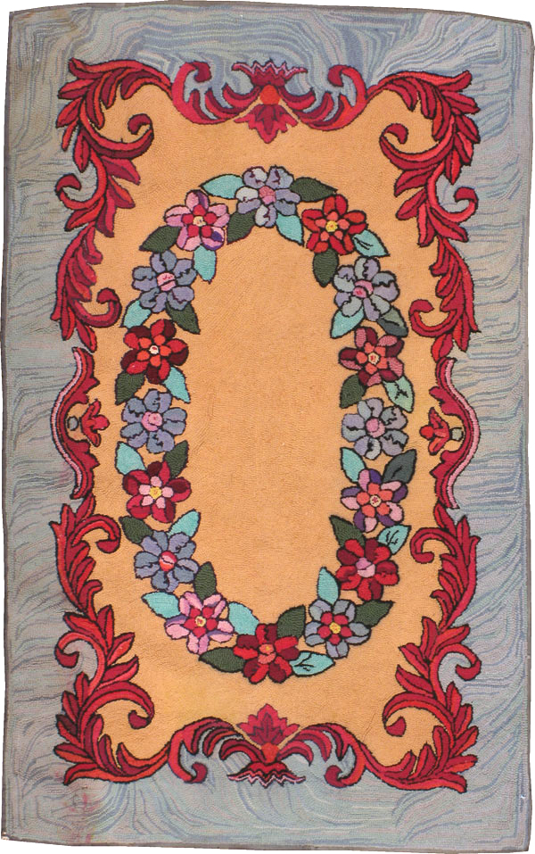 Vintage American Hooked Throw Rug, No.21708 - Staging
