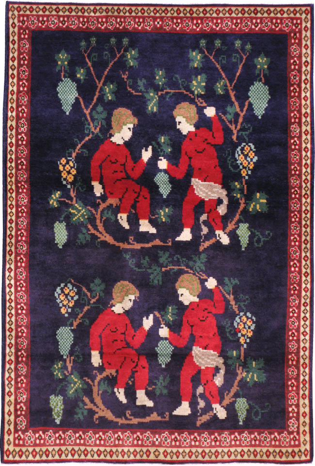 Vintage Persian Tabriz Pictorial Throw Rug, No.21771 - Staging