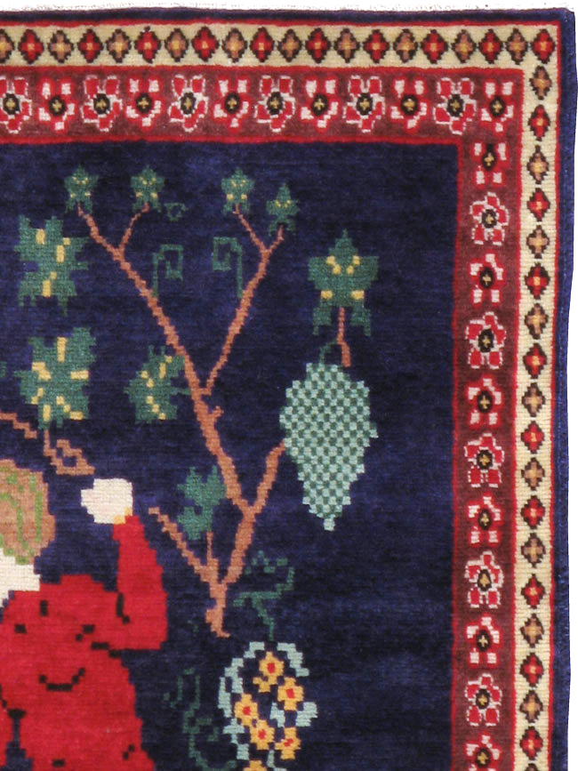 Vintage Persian Tabriz Pictorial Throw Rug, No.21771 - Staging