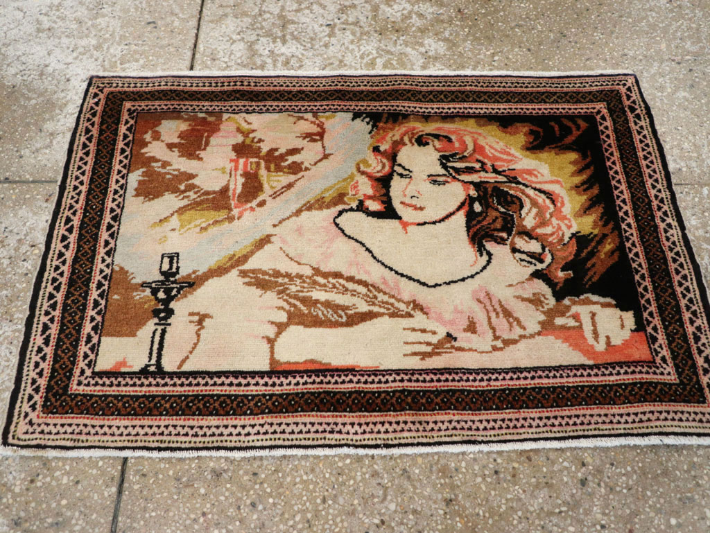 Vintage Persian Baluch Pictorial Throw Rug (Pair: 1 of 2), No.21818 - Staging