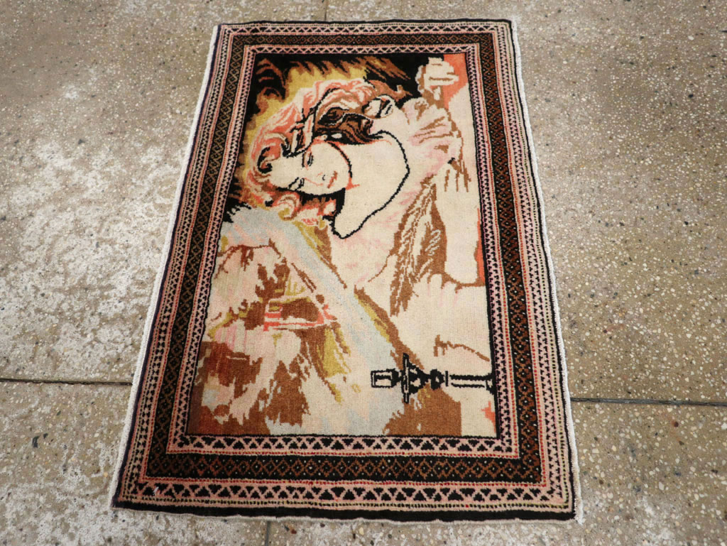 Vintage Persian Baluch Pictorial Throw Rug (Pair: 1 of 2), No.21818 - Staging