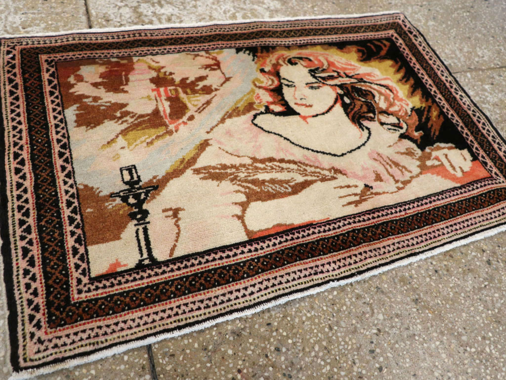 Vintage Persian Baluch Pictorial Throw Rug (Pair: 1 of 2), No.21818 - Staging