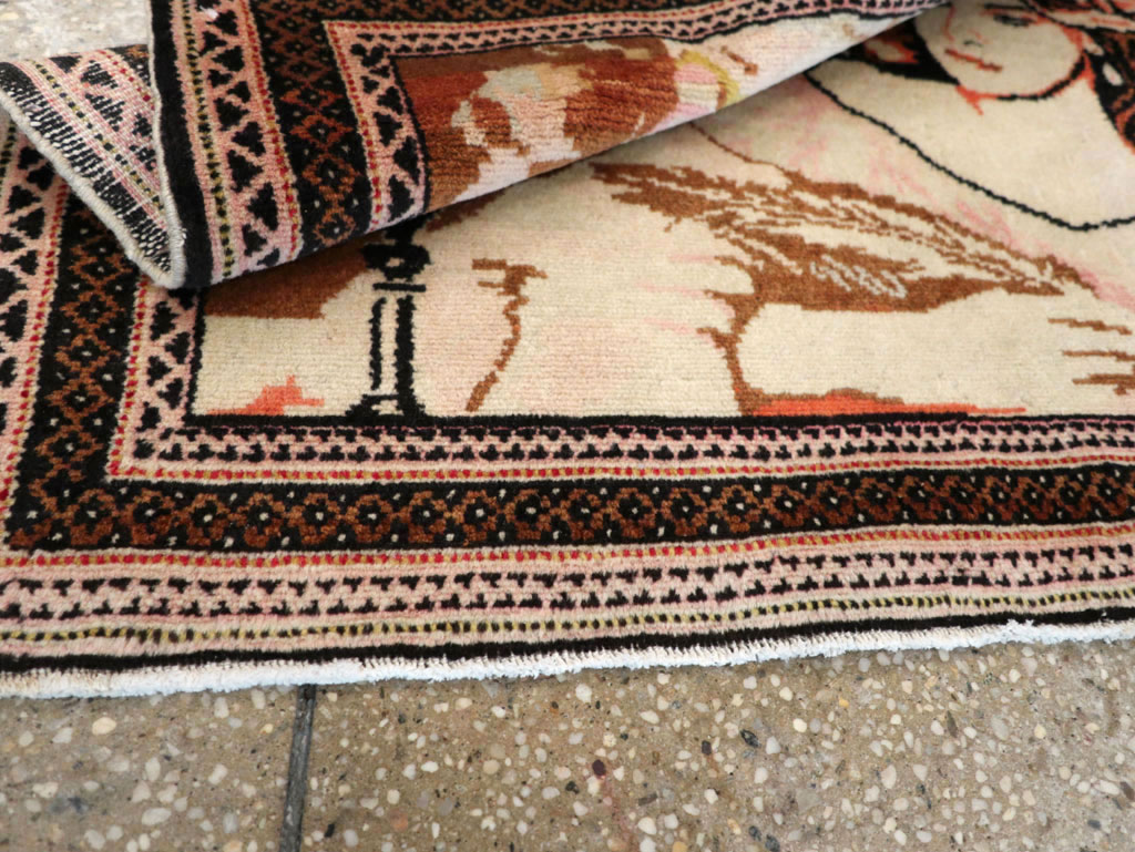 Vintage Persian Baluch Pictorial Throw Rug (Pair: 1 of 2), No.21818 - Staging