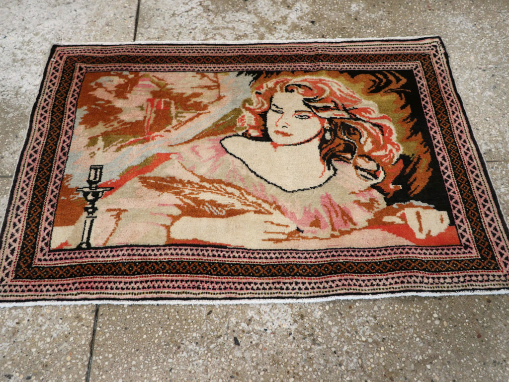 Vintage Persian Baluch Pictorial Throw Rug (Pair: 2 of 2), No.21819 - Staging