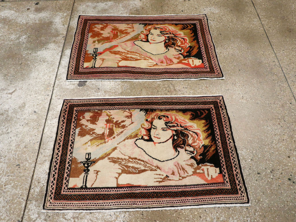 Vintage Persian Baluch Pictorial Throw Rug (Pair: 2 of 2), No.21819 - Staging