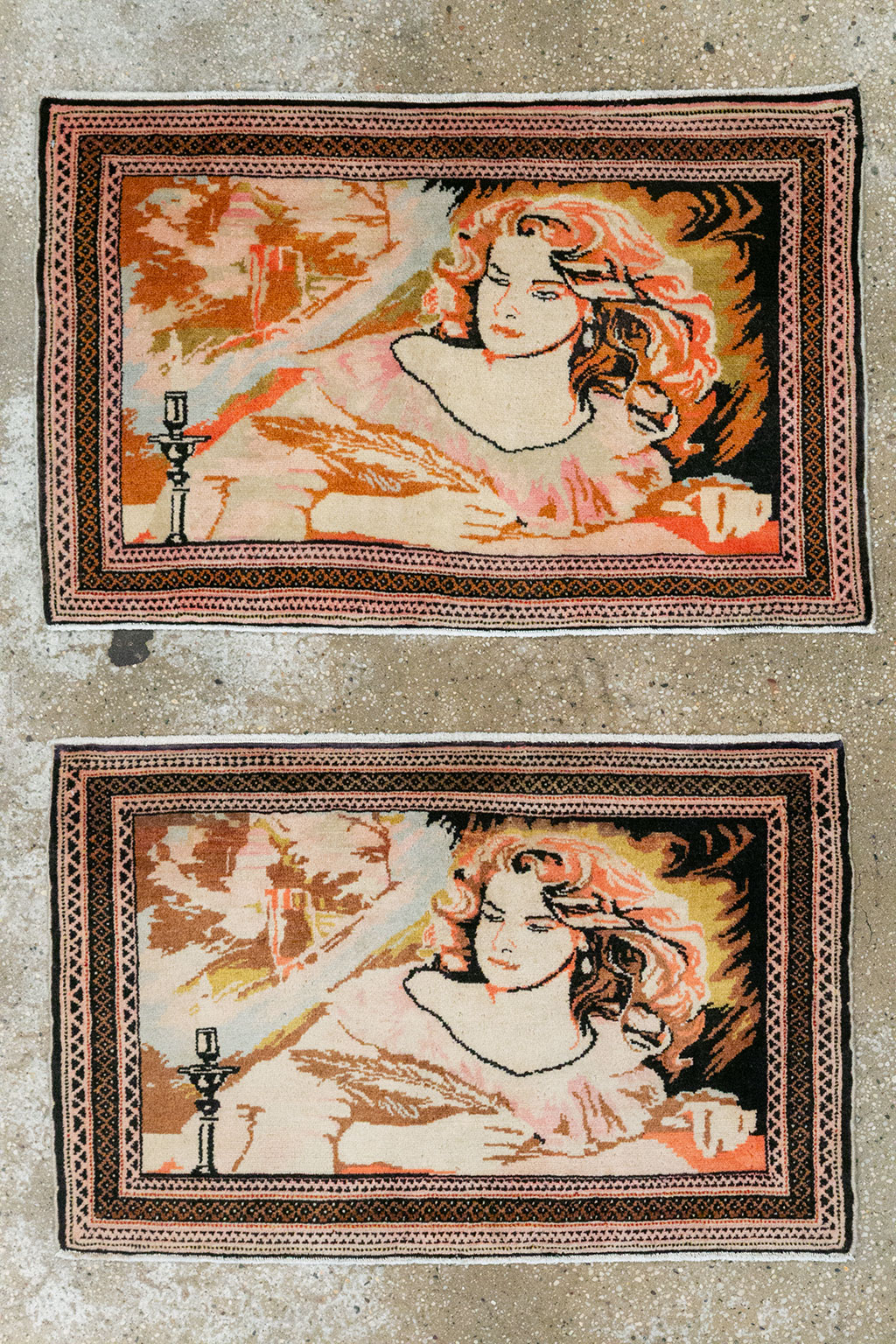 Vintage Persian Baluch Pictorial Throw Rug (Pair: 2 of 2), No.21819 - Staging