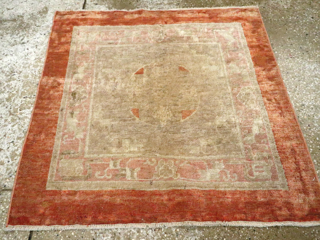 Vintage east Turkestan Khotan Square Rug, No.21843 - Staging