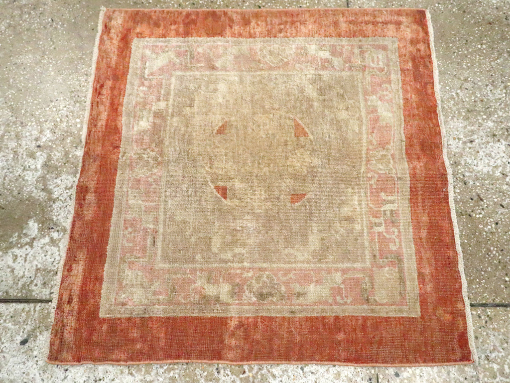 Vintage east Turkestan Khotan Square Rug, No.21843 - Staging