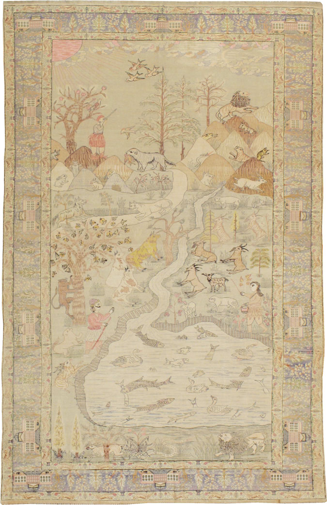 Antique Turkish Kayseri Pictorial Rug, No.21897 - Staging