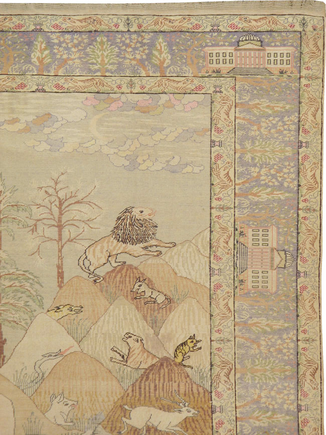 Antique Turkish Kayseri Pictorial Rug, No.21897 - Staging