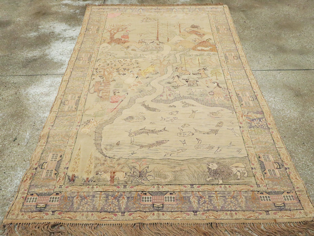 Antique Turkish Kayseri Pictorial Rug, No.21897 - Staging