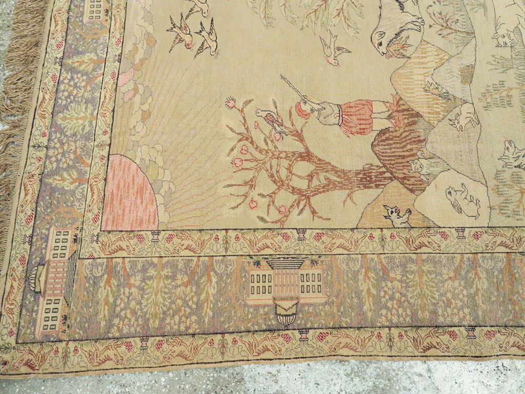 Antique Turkish Kayseri Pictorial Rug, No.21897 - Staging