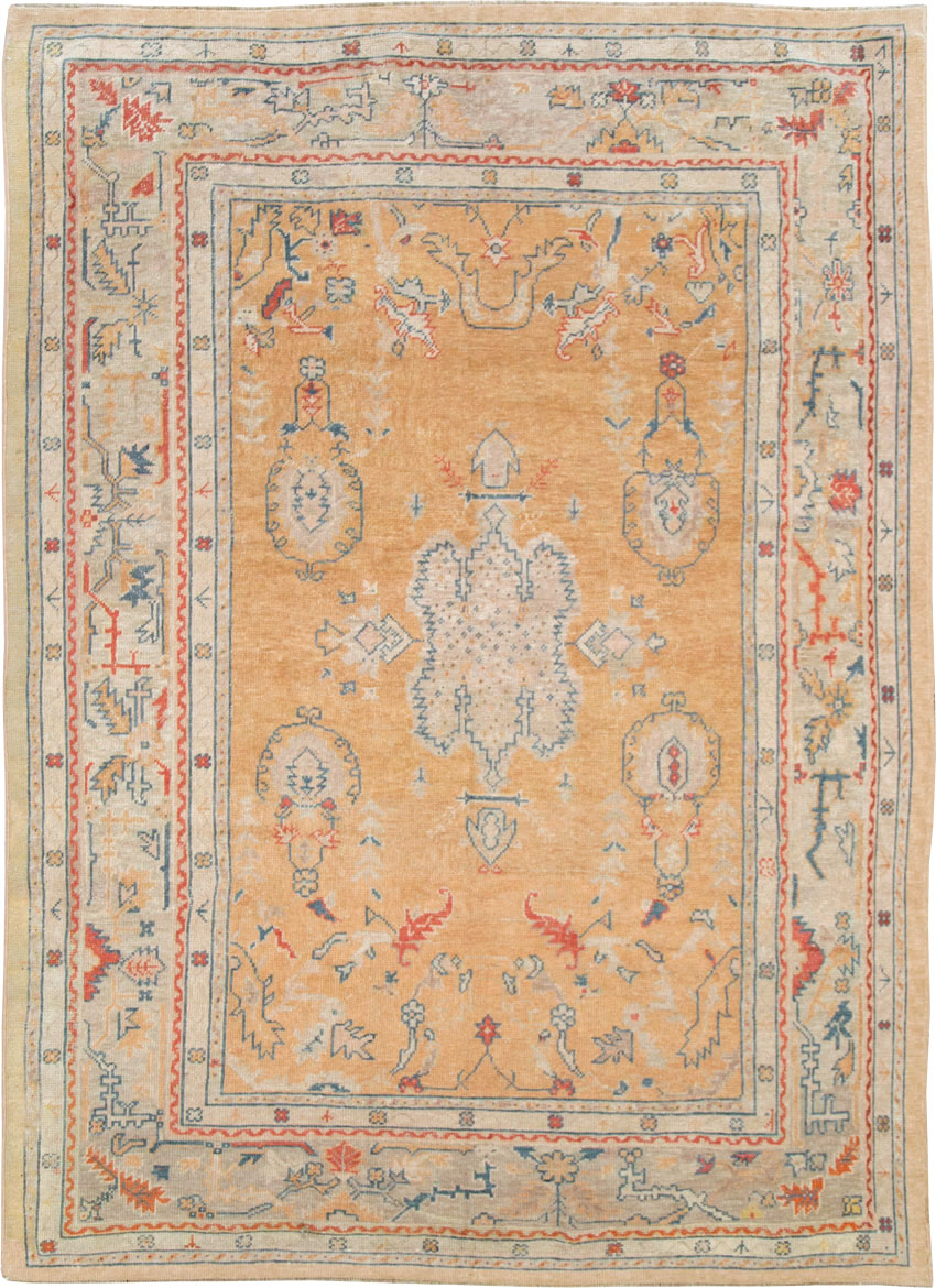 Antique Turkish Oushak Room Size Carpet, No.21915 - Staging
