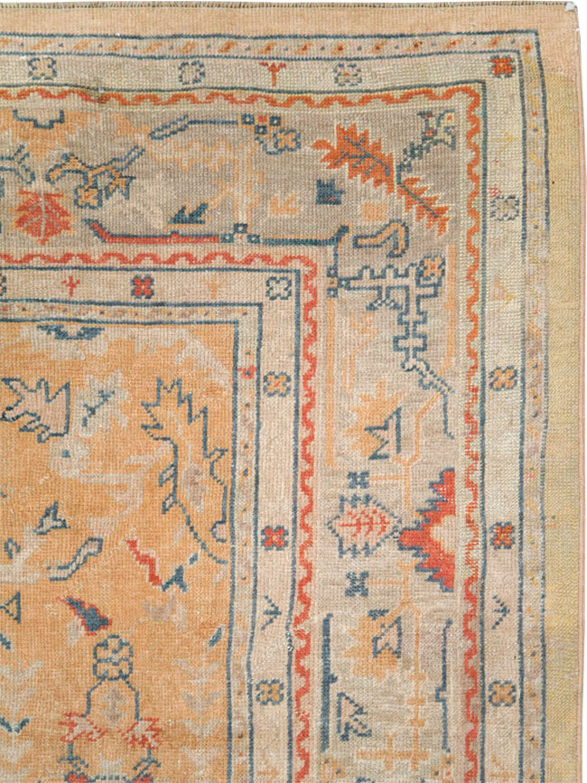 Antique Turkish Oushak Room Size Carpet, No.21915 - Staging