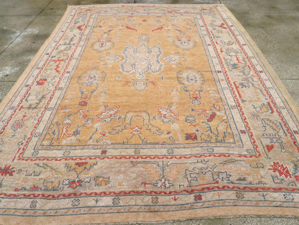 Antique Turkish Oushak Room Size Carpet, No.21915 - Staging