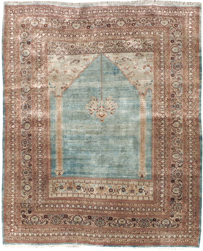 Antique Persian Silk Tabriz Rug, No.21957 - Staging