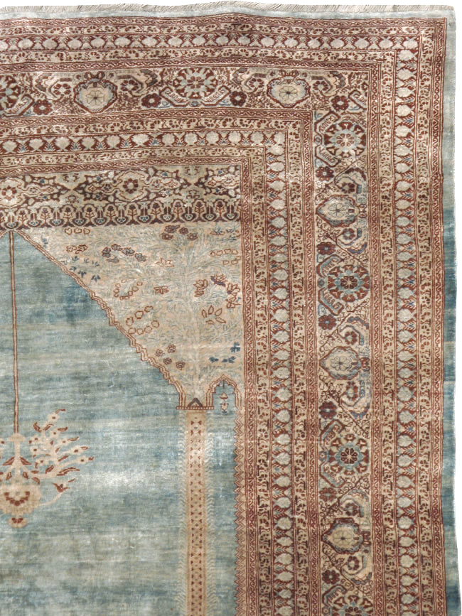 Antique Persian Silk Tabriz Rug, No.21957 - Staging