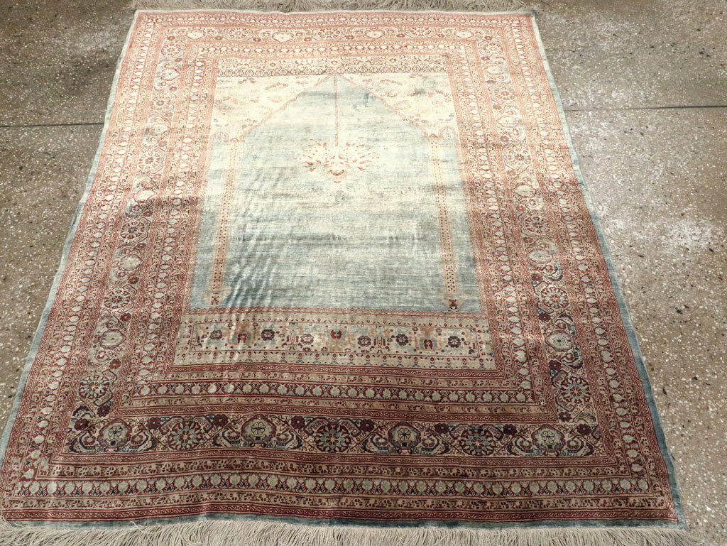 Antique Persian Silk Tabriz Rug, No.21957 - Staging