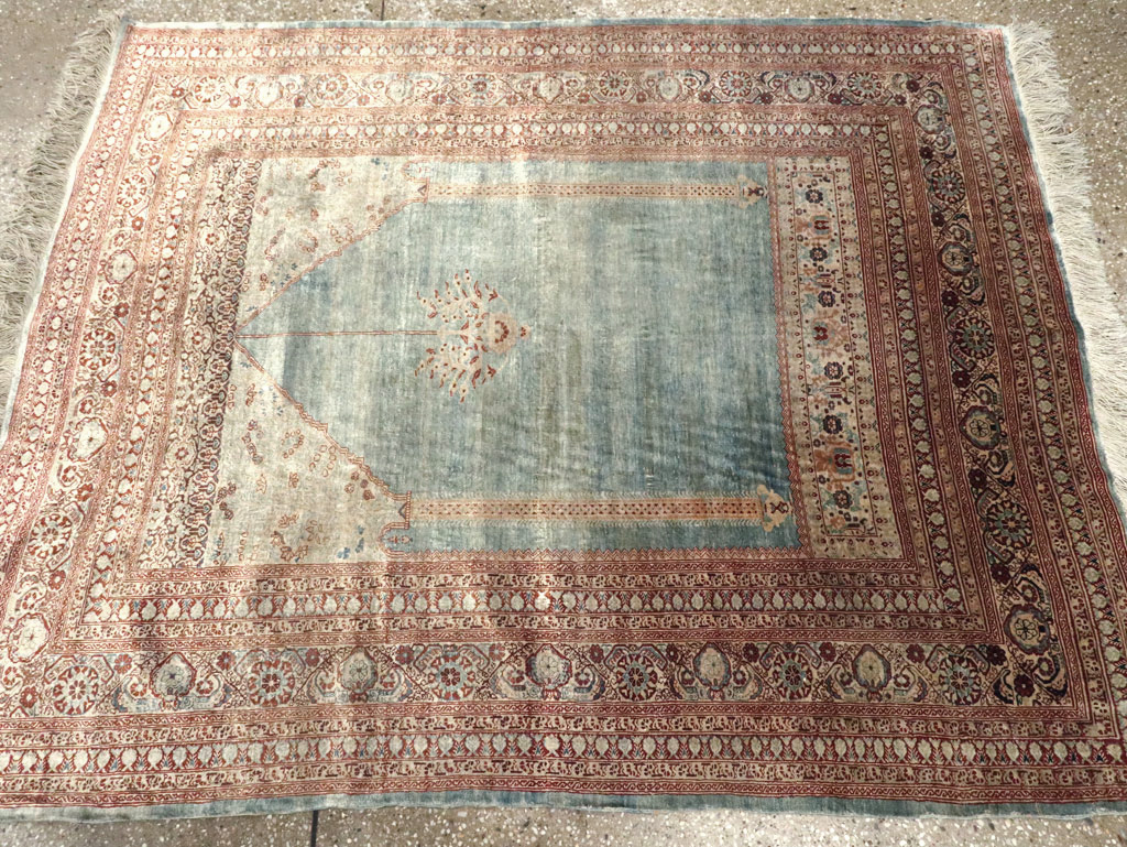 Antique Persian Silk Tabriz Rug, No.21957 - Staging