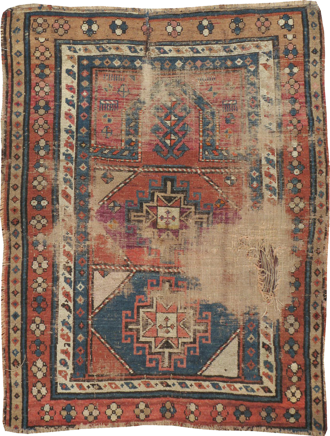 Antique Caucasian Kazak Distressed Rug, No.21963 - Staging