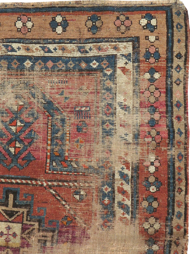 Antique Caucasian Kazak Distressed Rug, No.21963 - Staging