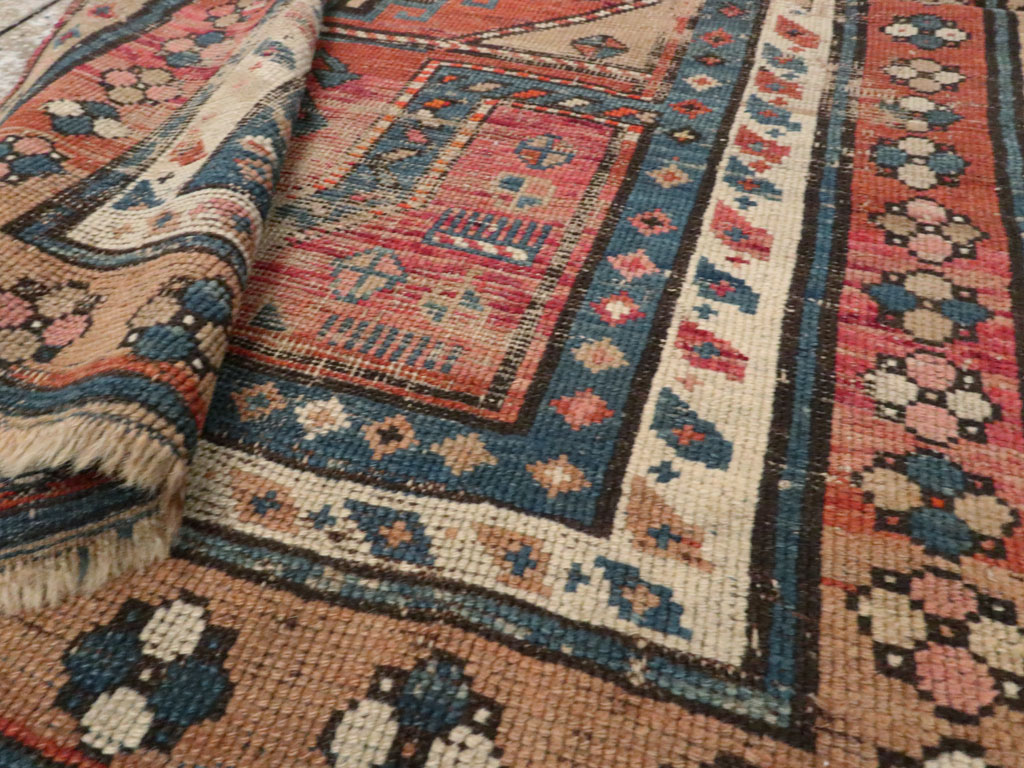 Antique Caucasian Kazak Distressed Rug, No.21963 - Staging