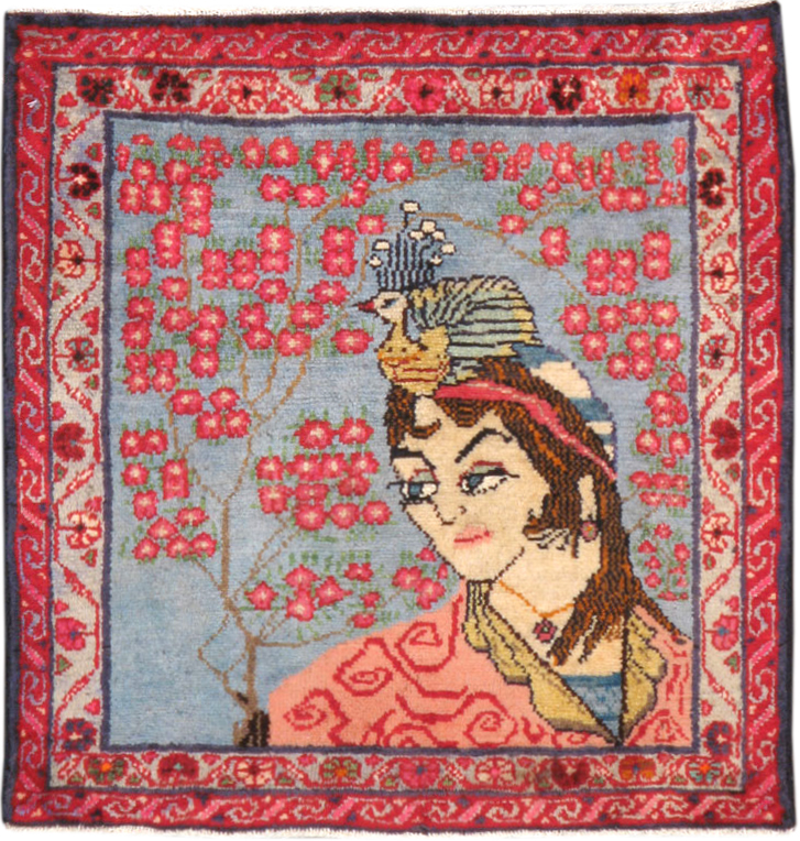 Vintage Persian Yazd Pictorial Rug, No.21989 - Staging