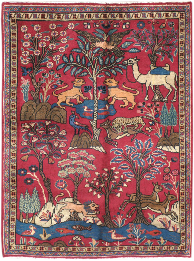 Vintage Persian Tabriz Pictorial Throw Rug, No.22051 - Staging