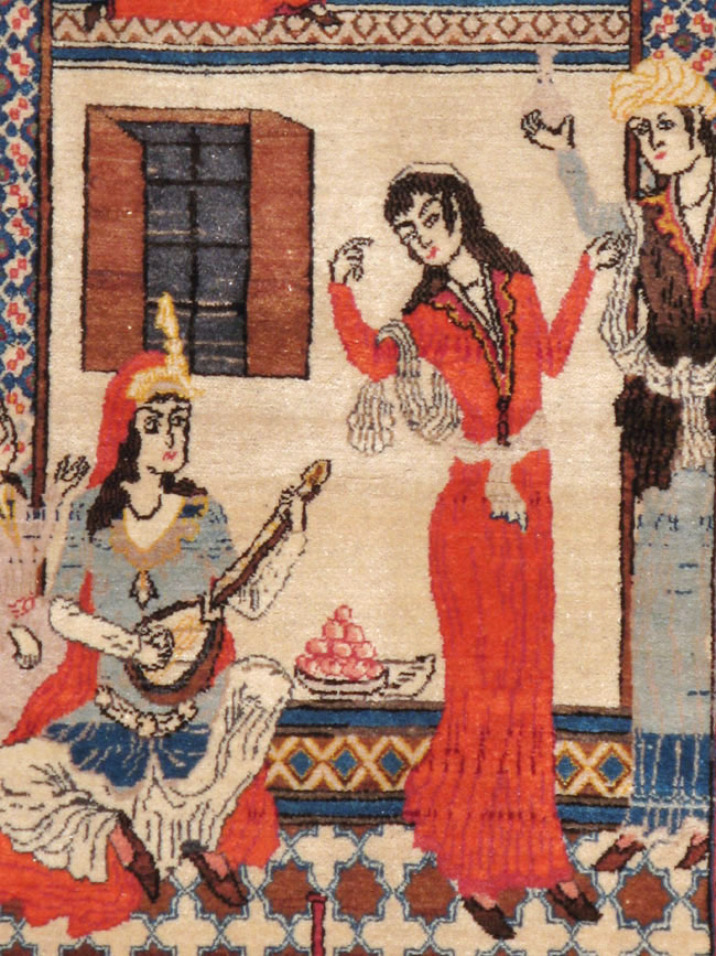 Vintage Persian Kashan Pictorial Rug, No.22075 - Staging