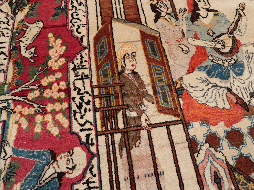 Vintage Persian Kashan Pictorial Rug, No.22075 - Staging