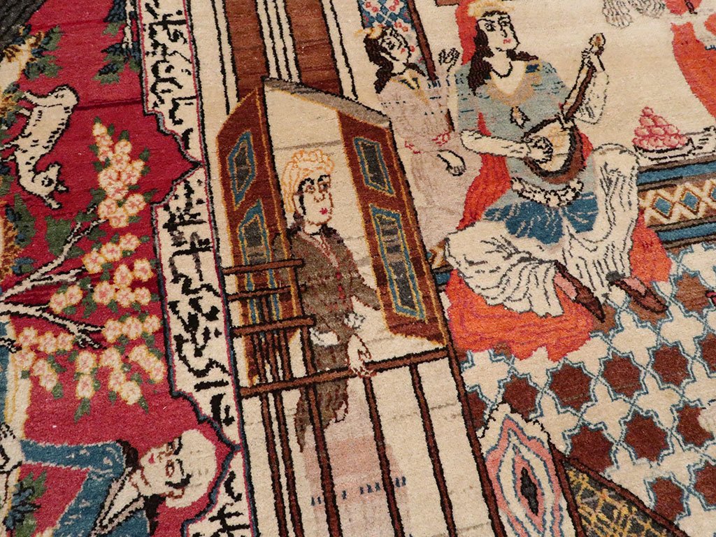 Vintage Persian Kashan Pictorial Rug, No.22075 - Staging