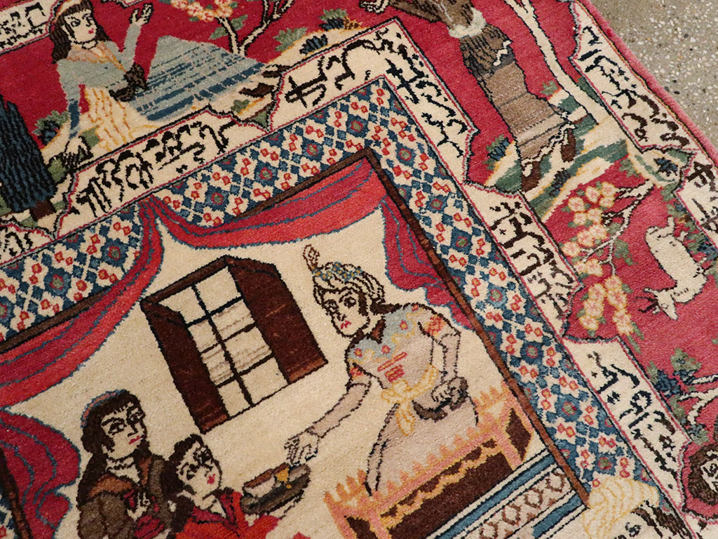 Vintage Persian Kashan Pictorial Rug, No.22075 - Staging