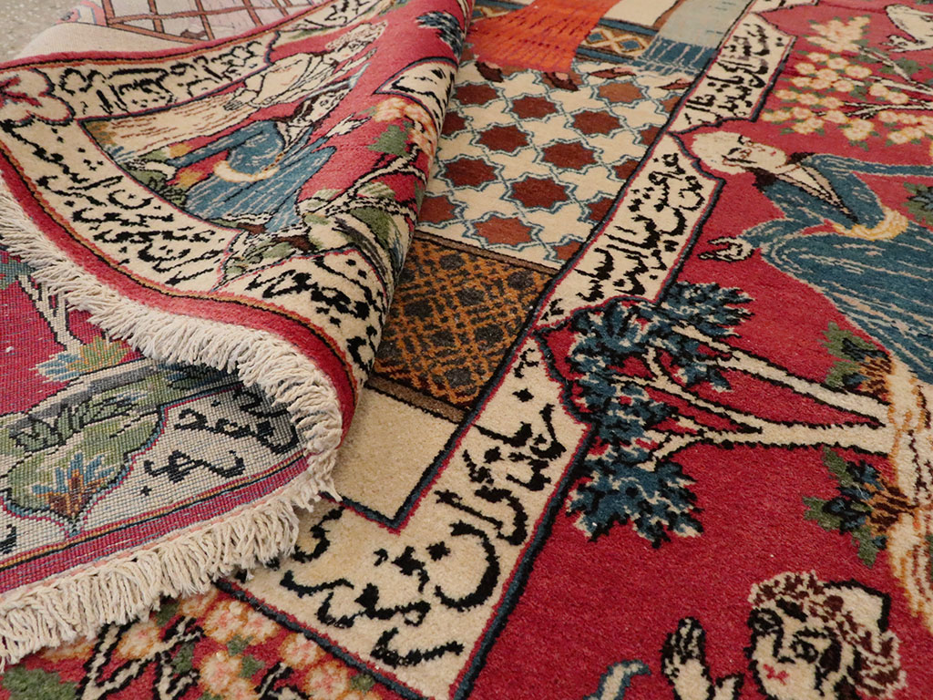 Vintage Persian Kashan Pictorial Rug, No.22075 - Staging