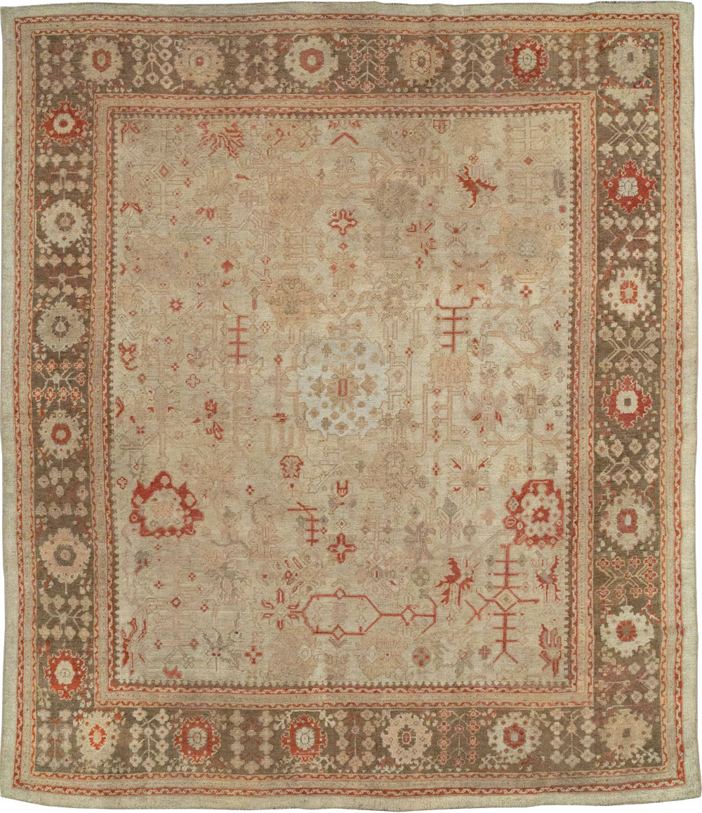 Antique Turkish Oushak Room Size Carpet, No.22086 - Staging
