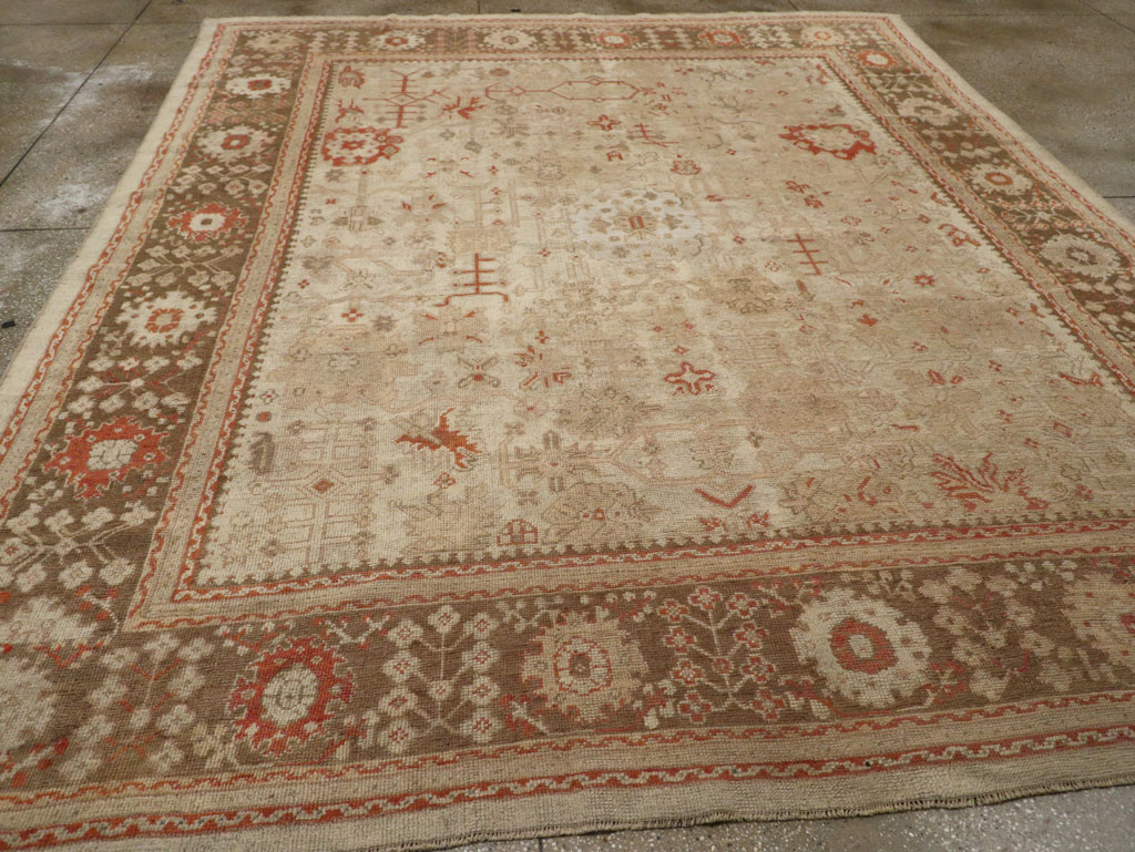Antique Turkish Oushak Room Size Carpet, No.22086 - Staging
