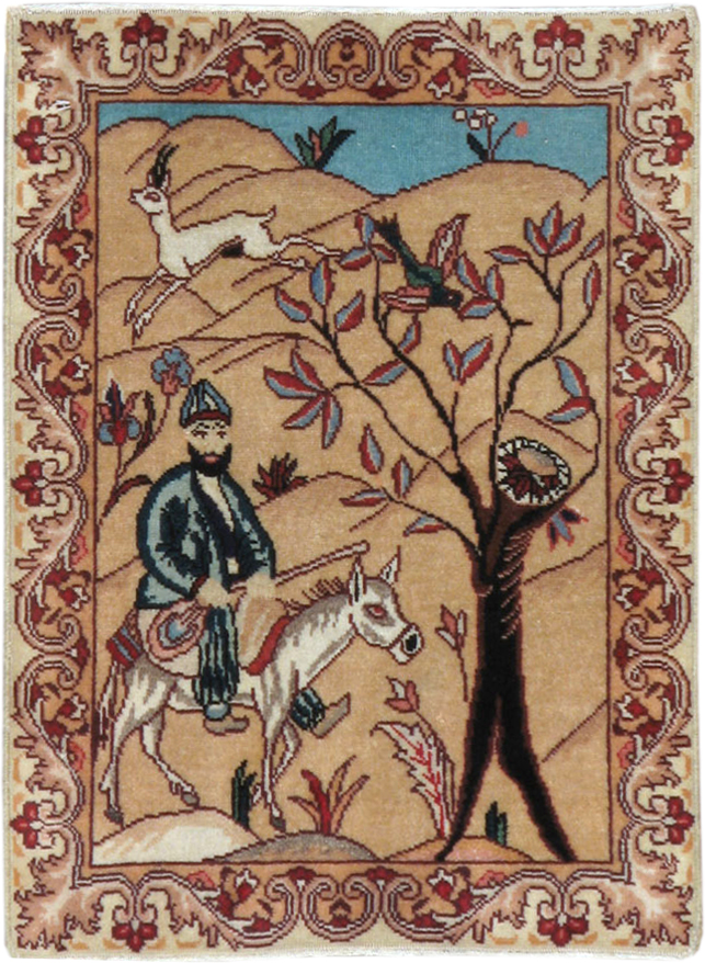 Vintage Persian Tabriz Pictorial Rug, No.22246 - Staging