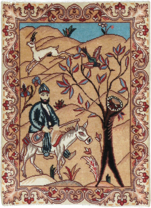 Vintage Persian Tabriz Pictorial Rug, No.22247 - Staging