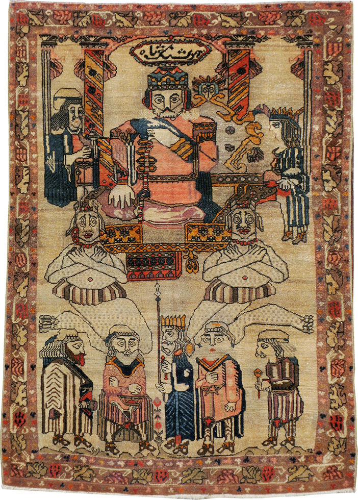 Antique Persian Malayer Pictoral Rug, No.22349 - Staging