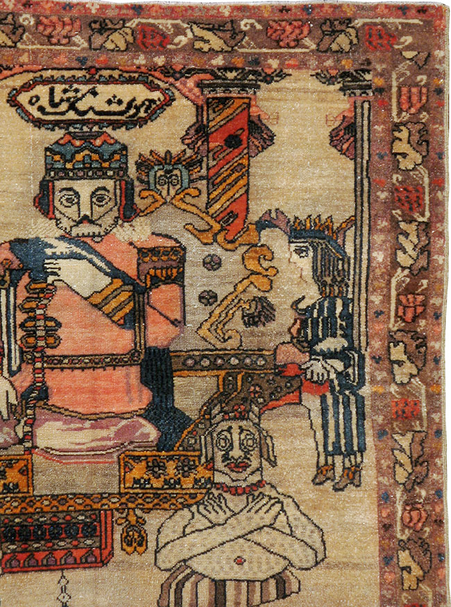 Antique Persian Malayer Pictoral Rug, No.22349 - Staging