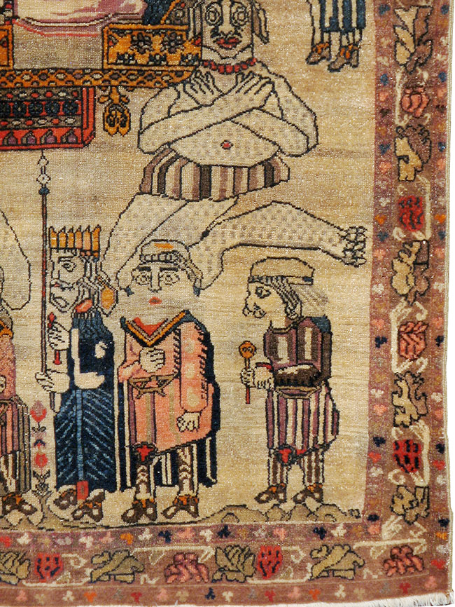 Antique Persian Malayer Pictoral Rug, No.22349 - Staging